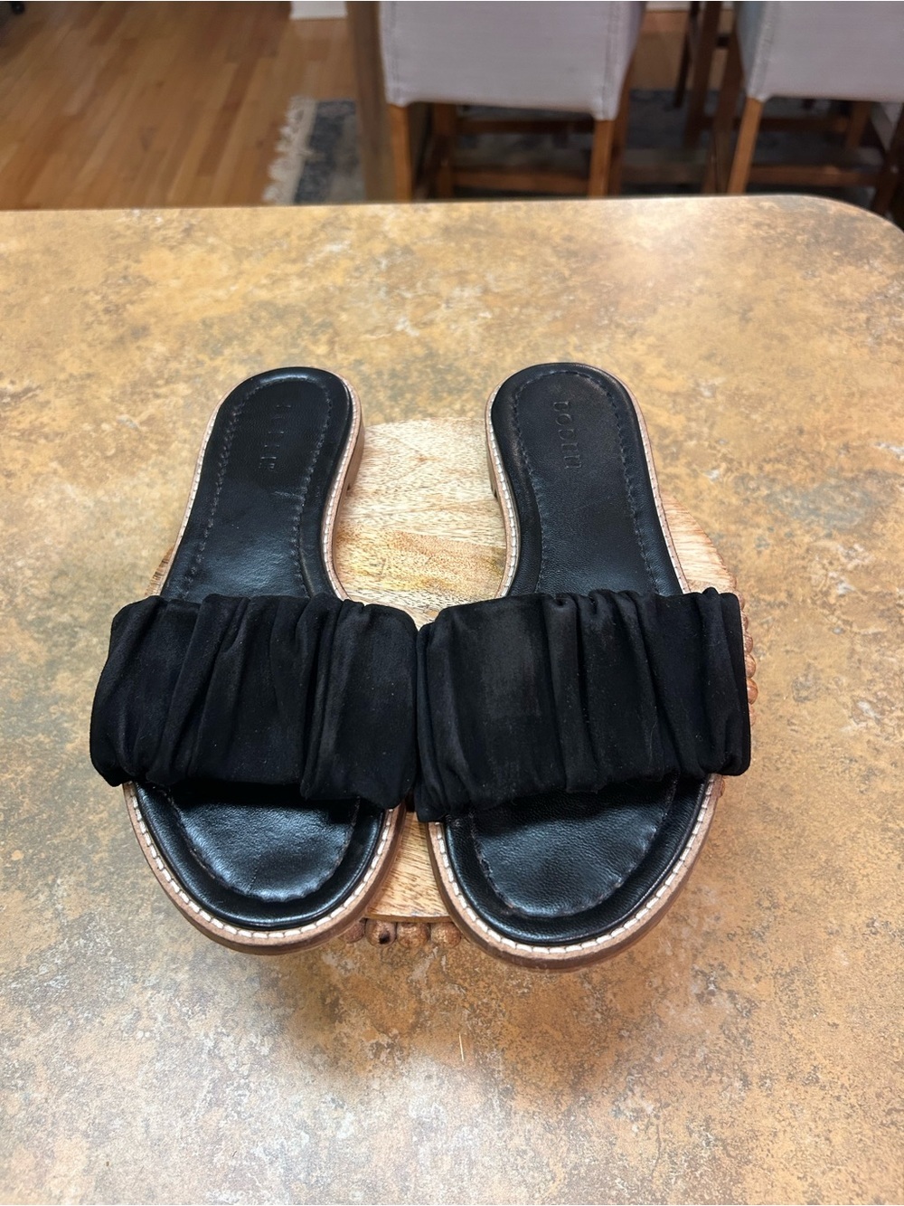Boden Black Ruched Slide Sandals
